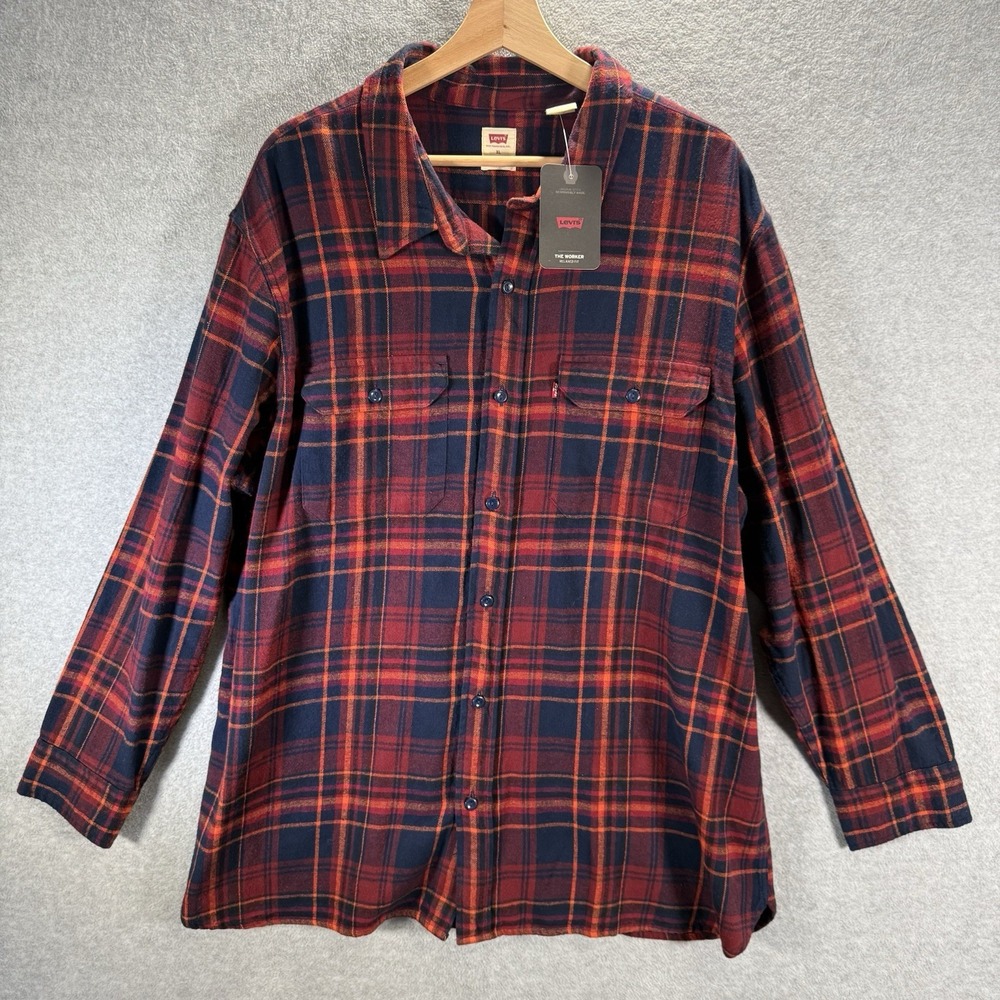 Levis The Worker Shirt Mens XL Relaxed Fit Red Flannel Button Up Cotton NWT
